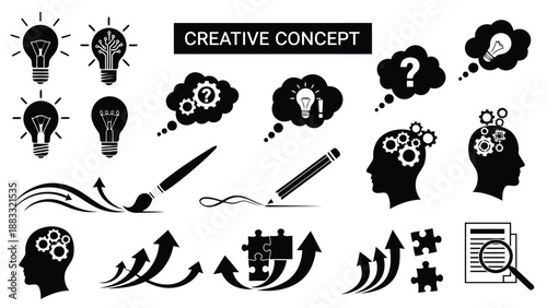 Creative concept flat design with silhouette icons and symbols isolated on white background