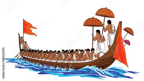 Traditional Indian Snake Boat Race Vector Illustration