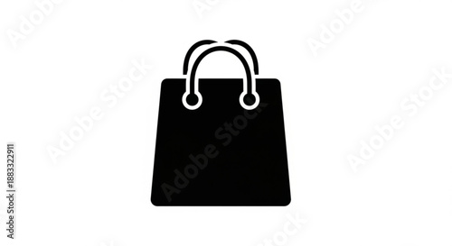 A minimalist black shopping bag icon with a white background, representing e-commerce and retail