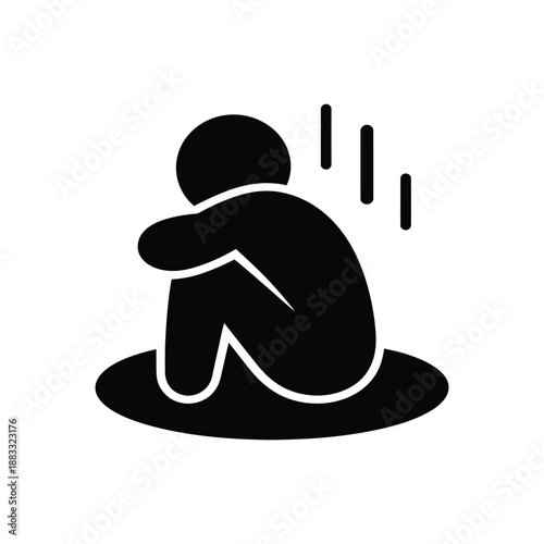 Depressed person icon, vector flat illustration of sad man embracing knees, isolated anxiety disorder symbol
