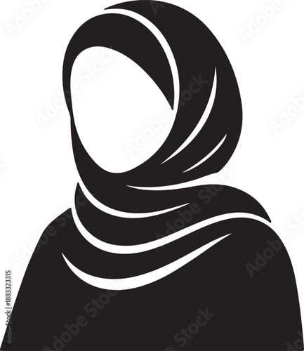 Muslim woman in hijab silhouette vector avatar icon