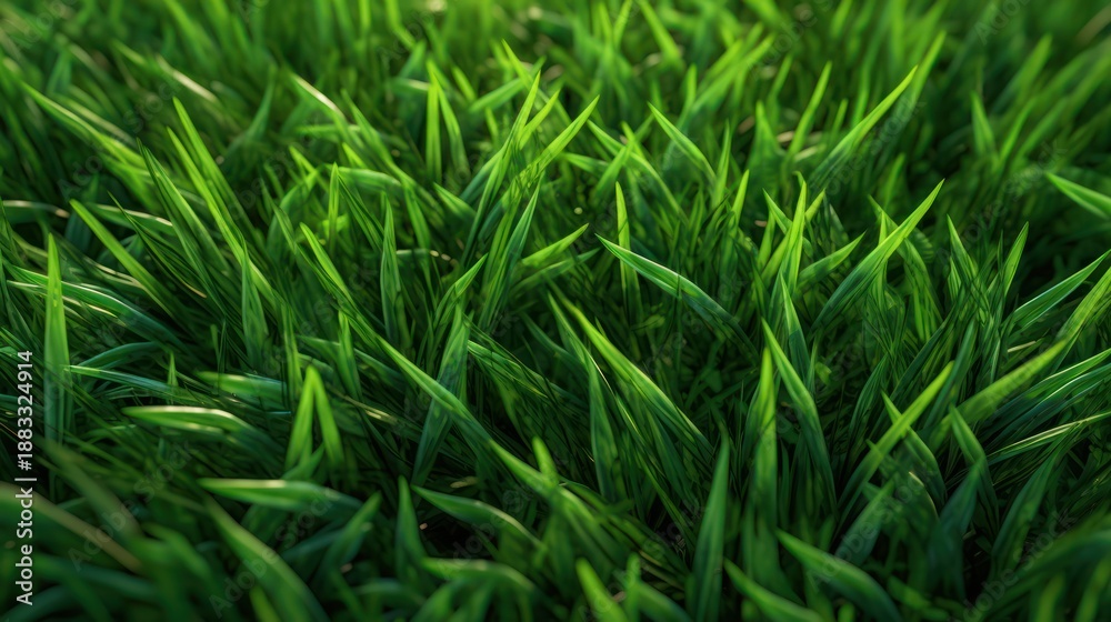 Fototapeta premium Vibrant Green Grass Blades Bathed in Soft Sunlight.