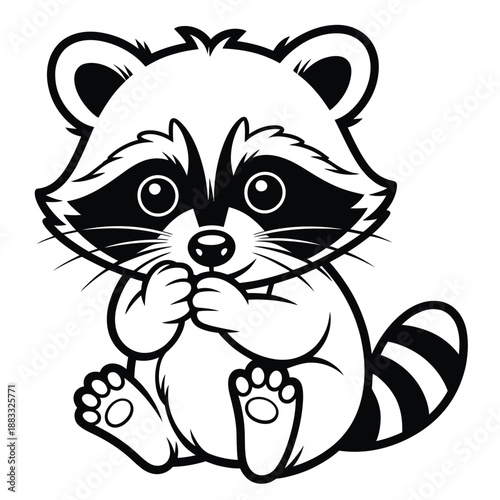 Playful raccoon holding food isolated on white background, Vector, illustration