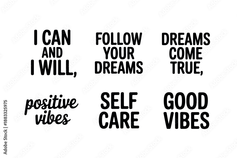 Obraz premium Inspirational Quotes and Positive Affirmations on White Background