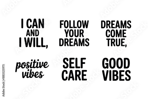 Inspirational Quotes and Positive Affirmations on White Background