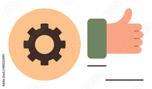 Collaboration, teamwork, feedback, productivity, efficiency, operations management. Image features a gear and a thumbs up. Collaboration and feedback concept for improving productivity