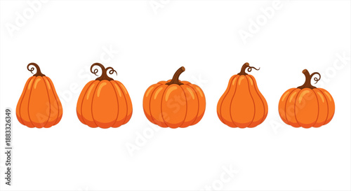 Vibrant collection of illustrated orange pumpkins, ideal for autumn and Halloween concepts