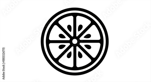 Minimalist Black and White Outline Icon of a Fresh Citrus Fruit Slice for Refreshing Designs