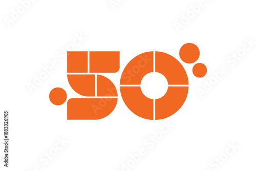 Orange geometric logo with numbers fifty