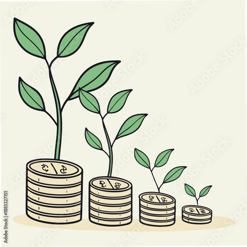 Stacks of coins with growing plants coin stacks plants growing