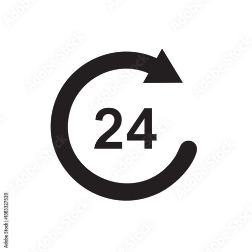 Black circular arrow with number 24 inside pointing clockwise circle