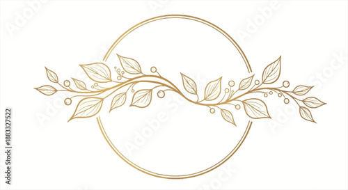 Elegant Golden Floral Circle Frame with Delicate Leafy Branches Design