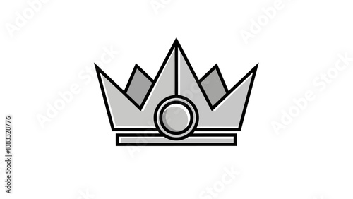 Simple grayscale crown graphic with sharp points, circle detail, black border, against white background
