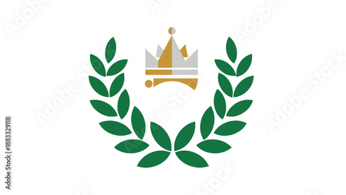 A gold and silver crown with laurel wreaths on white background