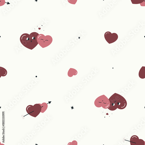 Valentine's day cartoon seamless pattern. Flat vector background. Valentine's day design. Creative texture for fabric, wrapping, textile, wallpaper, apparel.
