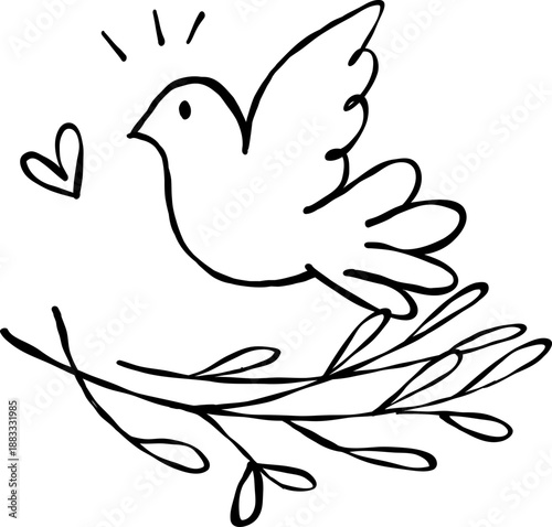 Taube mit Zweig.Symbole für Taufe und Erstkommunion,der Glaube an Gott, Christen, Einladung zur Konfirmation, Firmunf, Taufe, Heirat, vektor.