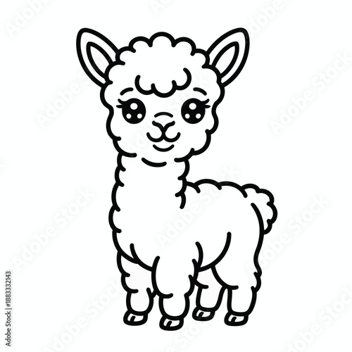 Cute baby alpaca standing isolated on white background, Vector, illustration