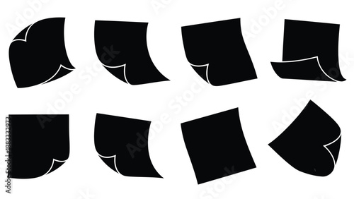 Collection of torn paper silhouettes in various shapes and sizes isolated on white background
