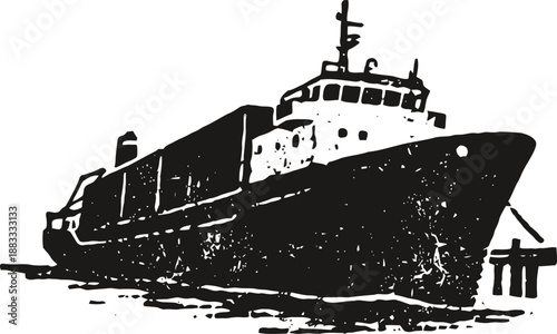 cargo ship at dock silhouette large vessel transport, maritime shipping and harbor logistics concept
