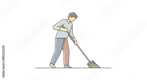 Person Sweeping Floor Indoors With Broom and Gloves Maintaining Cleanliness and Hygiene For Home Interior Space