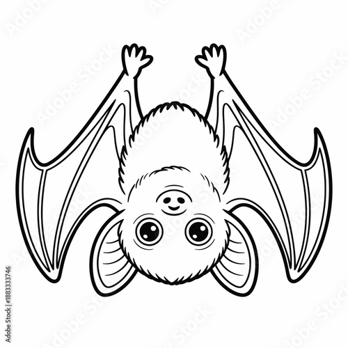 Playful bat hanging upside down isolated on white background, Vector, illustration