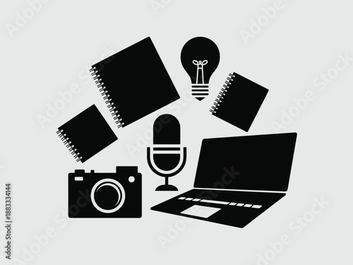 Creative tools for content creation isolated on white background, Vector, illustration