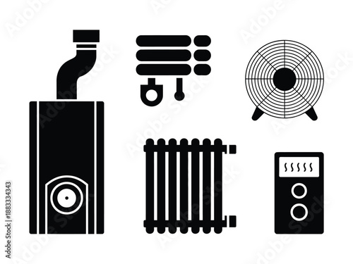Home heating and cooling systems isolated on white background, Vector, illustration