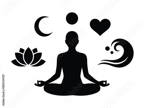 Meditation and spiritual growth isolated on white background, Vector, illustration