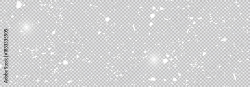 Snow falling. White falling powder glitter confetti. Explosion on transparent background for overlay, abstract illustration