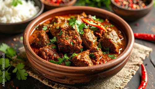 Bengali Kosha Mangsho Spicy Mutton Curry. Traditional Indian Food