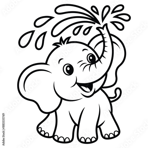 Playful elephant enjoying water isolated on white background, Vector, illustration