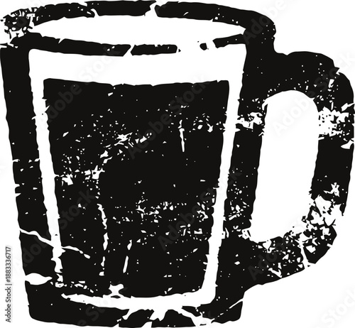 Grunge black silhouette of beer mug with handle for beverage and drinking concepts