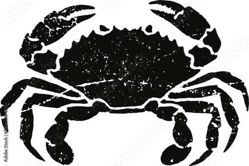 Black crab silhouette with detailed claws and legs isolated on white background