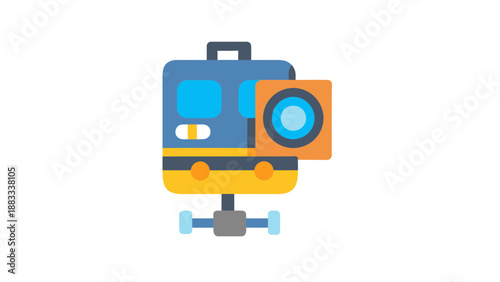 A colorful vector graphic illustration of a camera on a tripod stand