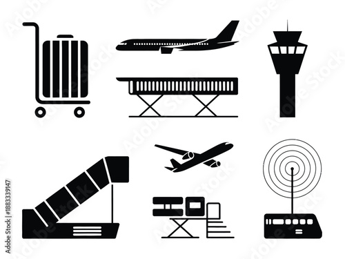 Airport travel essentials isolated on white background, Vector, illustration