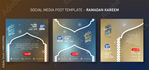Ramadan Kareem Social Media Post Template with Islamic Arch and Geometric Pattern