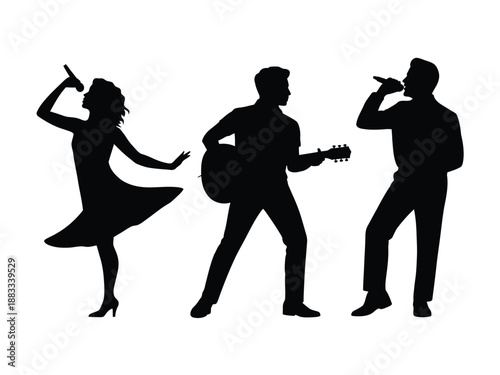 Silhouettes of musicians performing isolated on white background, Vector, illustration