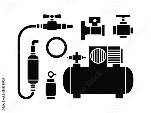 Air compressor system diagram isolated on white background, Vector, illustration