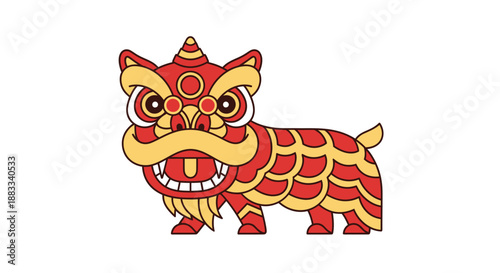 Traditional Chinese Lion Dance Mask Illustration