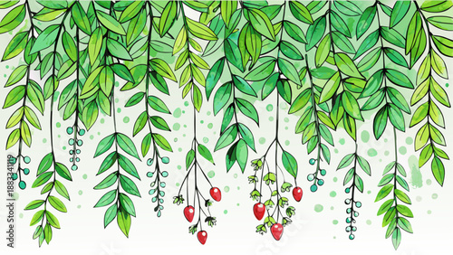 Vibrant hanging plants with berries illustration
