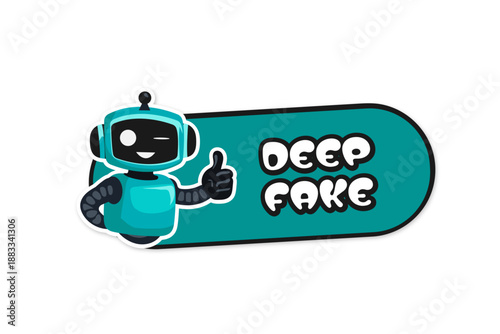 Vector sticker with robot theme AI deep fake