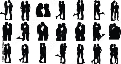 Couple Silhouette Love Romance Romantic People Kissing Hugging Holdinghands Dating Relationship Valentine Emotion Passion Together Illustration Collection Poses