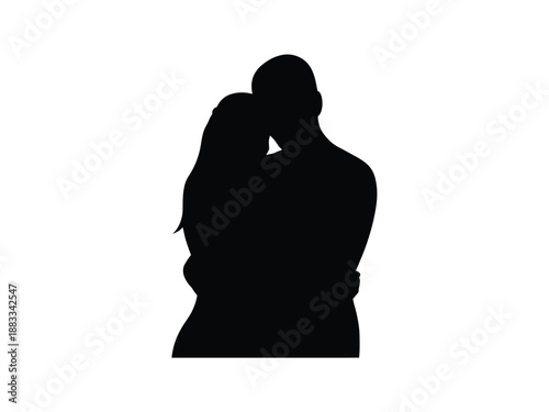 Silhouette of a couple embracing isolated on white background, Vector, illustration