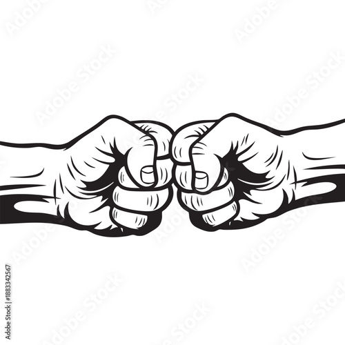 Two fists bumping in a black and white hands knuckles