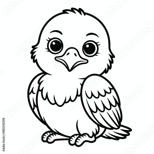 Cute baby bird sitting isolated on white background, Vector, illustration