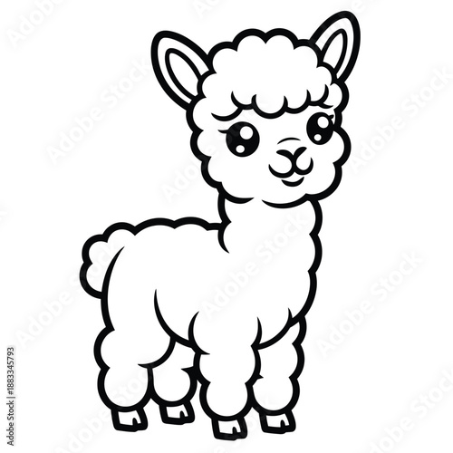 Cute cartoon llama isolated on white background, Vector, illustration