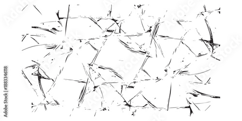 Abstract pattern of shattered glass fragments on a white background.