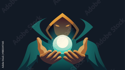 Mystic fortune teller holding crystal ball