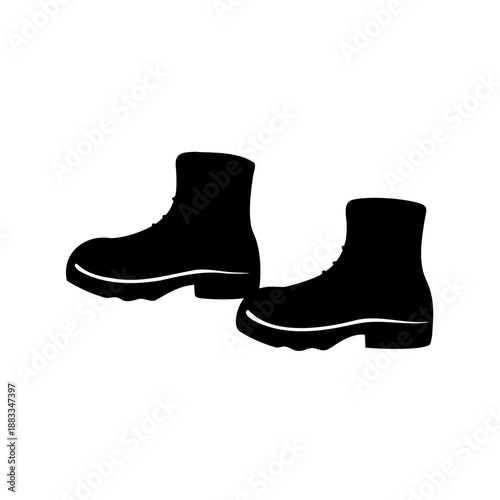 Pair of Black Military Style Boots Illustration on Isolated White Background