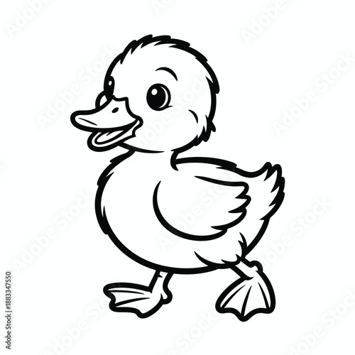 Happy duckling walking isolated on white background, Vector, illustration